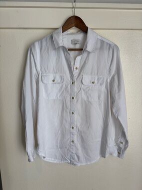 Lucky Brand White Button Down Shirt Women’s Medium Lyocell Soft Casual Classic